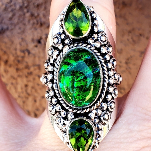 New Triplet Opal & Peridot 925 Silver Statement Ring. - Picture 15 of 15